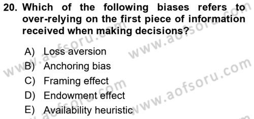 Behavioral Economics Dersi 2025 - 2026 Yılı (Vize) Ara Sınav Soruları 20. Soru