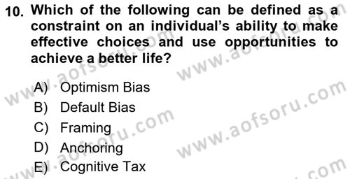 Behavioral Economics Dersi 2025 - 2026 Yılı (Final) Dönem Sonu Sınav Soruları 10. Soru