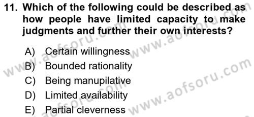 Behavioral Economics Dersi 2025 - 2026 Yılı (Final) Dönem Sonu Sınav Soruları 11. Soru