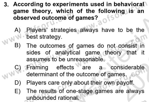 Behavioral Economics Dersi 2025 - 2026 Yılı (Final) Dönem Sonu Sınav Soruları 3. Soru