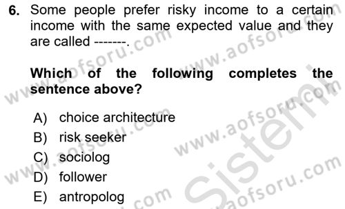 Behavioral Economics Dersi 2025 - 2026 Yılı (Final) Dönem Sonu Sınav Soruları 6. Soru