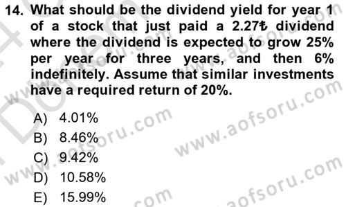 Financial Economics Dersi 2023 - 2024 Yılı (Final) Dönem Sonu Sınav Soruları 14. Soru