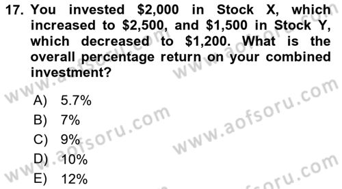 Financial Economics Dersi 2023 - 2024 Yılı (Final) Dönem Sonu Sınav Soruları 17. Soru