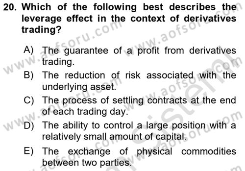 Financial Economics Dersi 2023 - 2024 Yılı (Final) Dönem Sonu Sınav Soruları 20. Soru