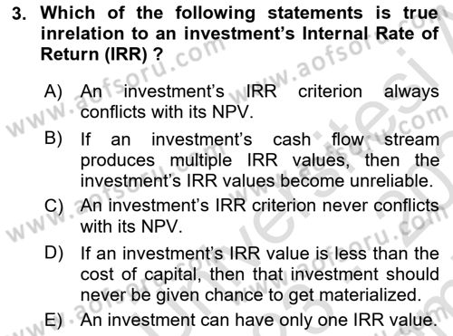 Financial Economics Dersi 2023 - 2024 Yılı (Final) Dönem Sonu Sınav Soruları 3. Soru