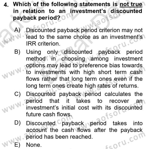 Financial Economics Dersi 2023 - 2024 Yılı (Final) Dönem Sonu Sınav Soruları 4. Soru