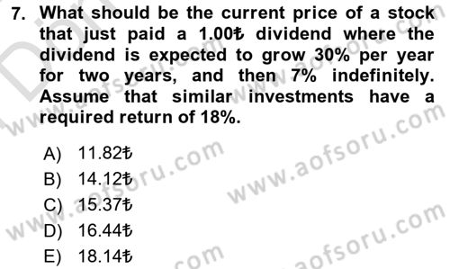 Financial Economics Dersi 2023 - 2024 Yılı (Final) Dönem Sonu Sınav Soruları 7. Soru