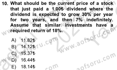 Financial Economics Dersi 2023 - 2024 Yılı Yaz Okulu Sınav Soruları 10. Soru