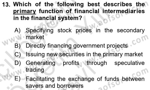 Financial Economics Dersi 2023 - 2024 Yılı Yaz Okulu Sınav Soruları 13. Soru