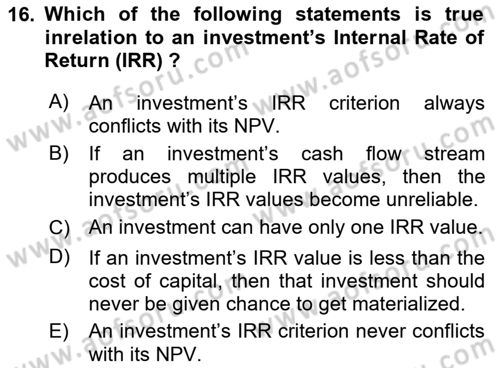 Financial Economics Dersi 2023 - 2024 Yılı Yaz Okulu Sınav Soruları 16. Soru