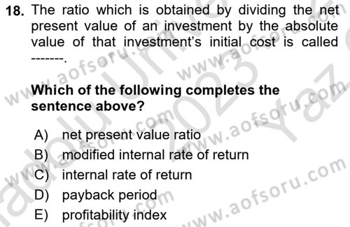Financial Economics Dersi 2023 - 2024 Yılı Yaz Okulu Sınav Soruları 18. Soru