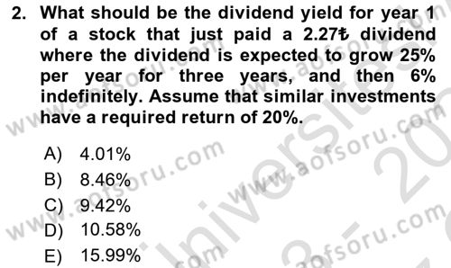 Financial Economics Dersi 2023 - 2024 Yılı Yaz Okulu Sınav Soruları 2. Soru