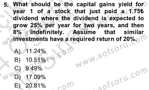 Financial Economics Dersi 2023 - 2024 Yılı Yaz Okulu Sınav Soruları 5. Soru