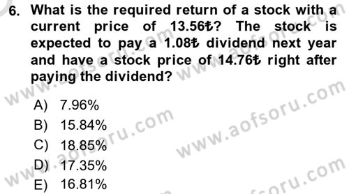 Financial Economics Dersi 2023 - 2024 Yılı Yaz Okulu Sınav Soruları 6. Soru
