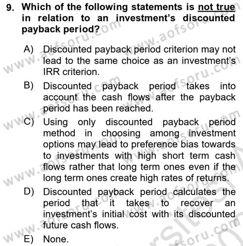 Financial Economics Dersi 2023 - 2024 Yılı Yaz Okulu Sınav Soruları 9. Soru