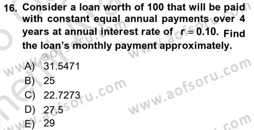 Financial Economics Dersi 2024 - 2025 Yılı (Vize) Ara Sınav Soruları 16. Soru