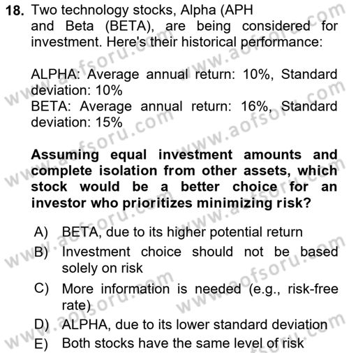 Financial Economics Dersi 2024 - 2025 Yılı (Vize) Ara Sınav Soruları 18. Soru