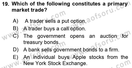 Financial Economics Dersi 2024 - 2025 Yılı (Vize) Ara Sınav Soruları 19. Soru