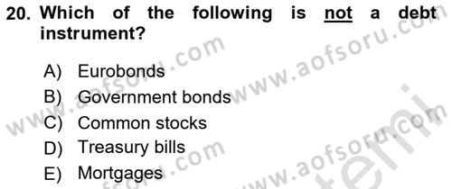 Financial Economics Dersi 2024 - 2025 Yılı (Vize) Ara Sınav Soruları 20. Soru