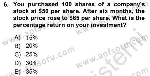 Financial Economics Dersi 2024 - 2025 Yılı (Vize) Ara Sınav Soruları 6. Soru