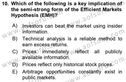 Financial Economics Dersi 2024 - 2025 Yılı (Final) Dönem Sonu Sınav Soruları 10. Soru
