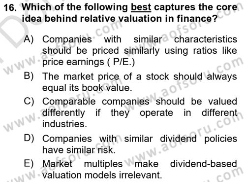 Financial Economics Dersi 2024 - 2025 Yılı (Final) Dönem Sonu Sınav Soruları 16. Soru