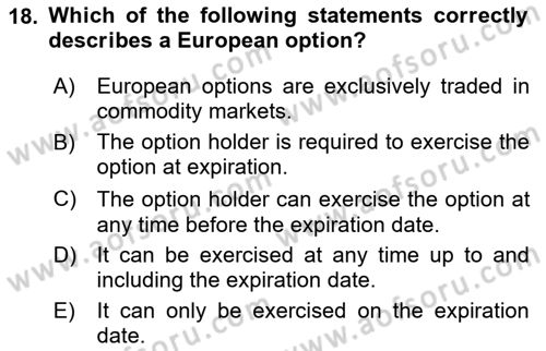 Financial Economics Dersi 2024 - 2025 Yılı (Final) Dönem Sonu Sınav Soruları 18. Soru