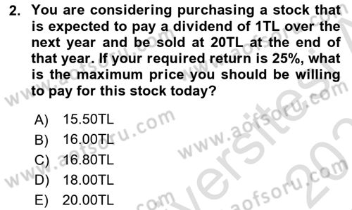 Financial Economics Dersi 2024 - 2025 Yılı (Final) Dönem Sonu Sınav Soruları 2. Soru
