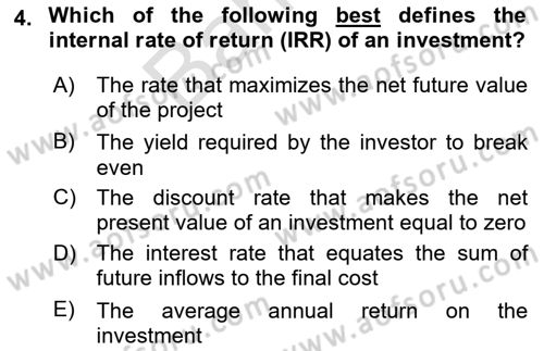 Financial Economics Dersi 2024 - 2025 Yılı (Final) Dönem Sonu Sınav Soruları 4. Soru