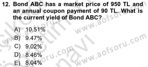 Financial Economics Dersi 2024 - 2025 Yılı Yaz Okulu Sınav Soruları 12. Soru