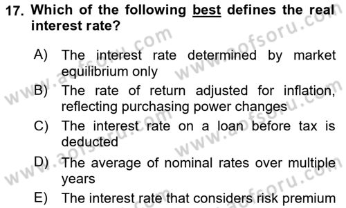 Financial Economics Dersi 2024 - 2025 Yılı Yaz Okulu Sınav Soruları 17. Soru