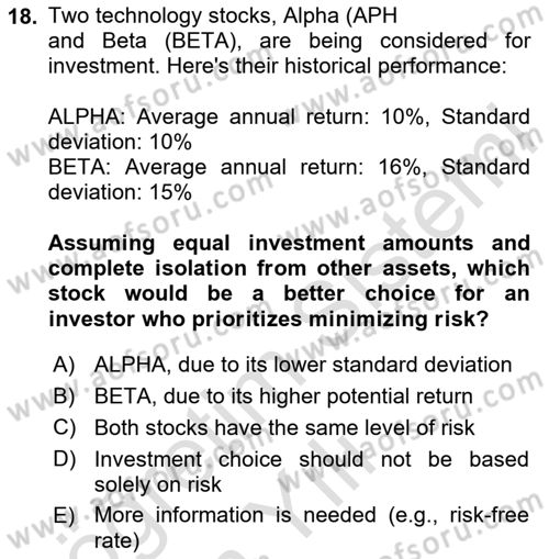 Financial Economics Dersi 2024 - 2025 Yılı Yaz Okulu Sınav Soruları 18. Soru