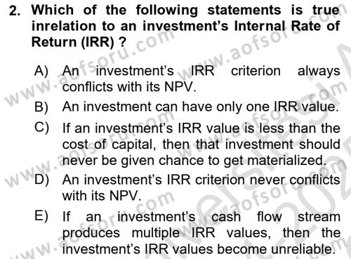 Financial Economics Dersi 2024 - 2025 Yılı Yaz Okulu Sınav Soruları 2. Soru