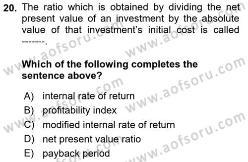 Financial Economics Dersi 2024 - 2025 Yılı Yaz Okulu Sınav Soruları 20. Soru