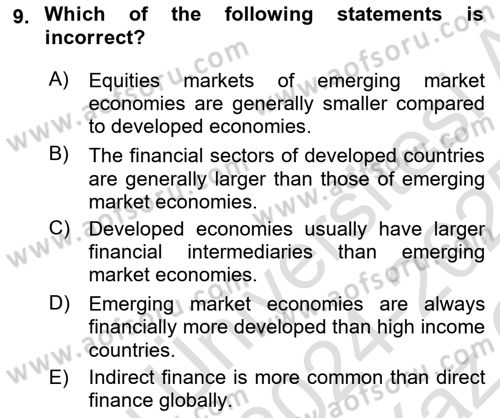 Financial Economics Dersi 2024 - 2025 Yılı Yaz Okulu Sınav Soruları 9. Soru