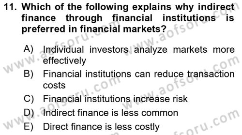 Financial Economics Dersi 2025 - 2026 Yılı (Vize) Ara Sınav Soruları 11. Soru
