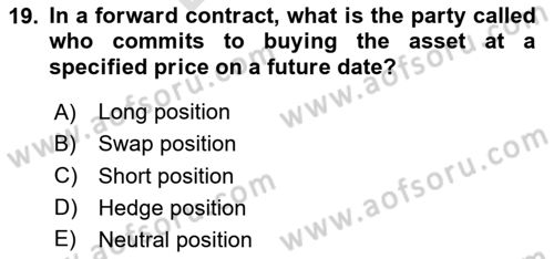Financial Economics Dersi 2025 - 2026 Yılı (Final) Dönem Sonu Sınav Soruları 19. Soru
