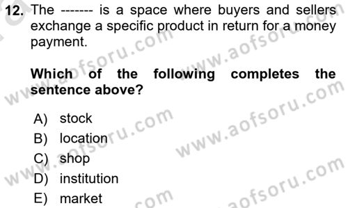 Industrial Economics Dersi 2023 - 2024 Yılı (Vize) Ara Sınav Soruları 12. Soru