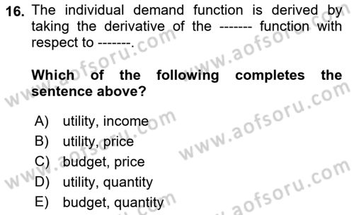 Industrial Economics Dersi 2023 - 2024 Yılı (Vize) Ara Sınav Soruları 16. Soru
