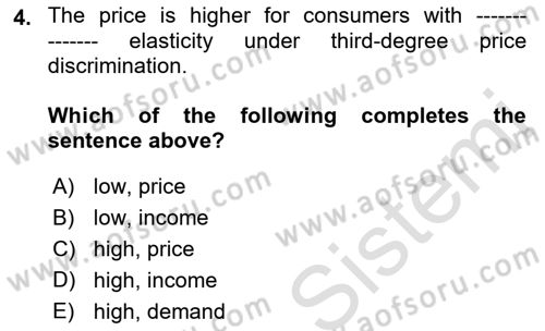 Industrial Economics Dersi 2023 - 2024 Yılı (Vize) Ara Sınav Soruları 4. Soru