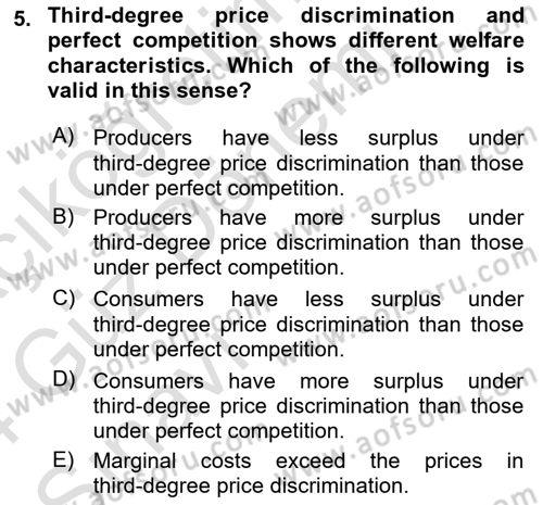 Industrial Economics Dersi 2023 - 2024 Yılı (Vize) Ara Sınav Soruları 5. Soru