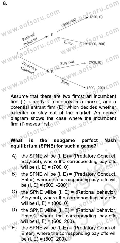 Industrial Economics Dersi 2023 - 2024 Yılı (Vize) Ara Sınav Soruları 8. Soru