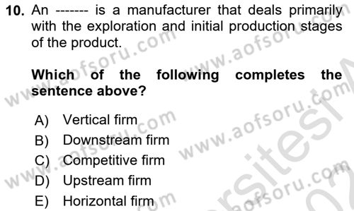 Industrial Economics Dersi 2023 - 2024 Yılı (Final) Dönem Sonu Sınav Soruları 10. Soru