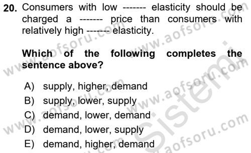 Industrial Economics Dersi 2023 - 2024 Yılı (Final) Dönem Sonu Sınav Soruları 20. Soru