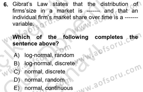 Industrial Economics Dersi 2023 - 2024 Yılı (Final) Dönem Sonu Sınav Soruları 6. Soru