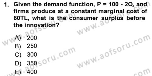 Industrial Economics Dersi 2023 - 2024 Yılı Yaz Okulu Sınav Soruları 1. Soru