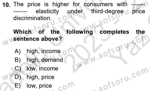 Industrial Economics Dersi 2023 - 2024 Yılı Yaz Okulu Sınav Soruları 10. Soru