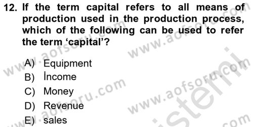Industrial Economics Dersi 2023 - 2024 Yılı Yaz Okulu Sınav Soruları 12. Soru