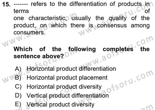 Industrial Economics Dersi 2023 - 2024 Yılı Yaz Okulu Sınav Soruları 15. Soru