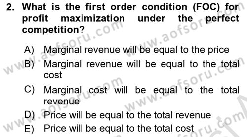 Industrial Economics Dersi 2023 - 2024 Yılı Yaz Okulu Sınav Soruları 2. Soru
